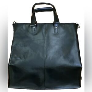 VINTAGE BRAHMIN Large Black Leather Tote Bag with Removable Strap
